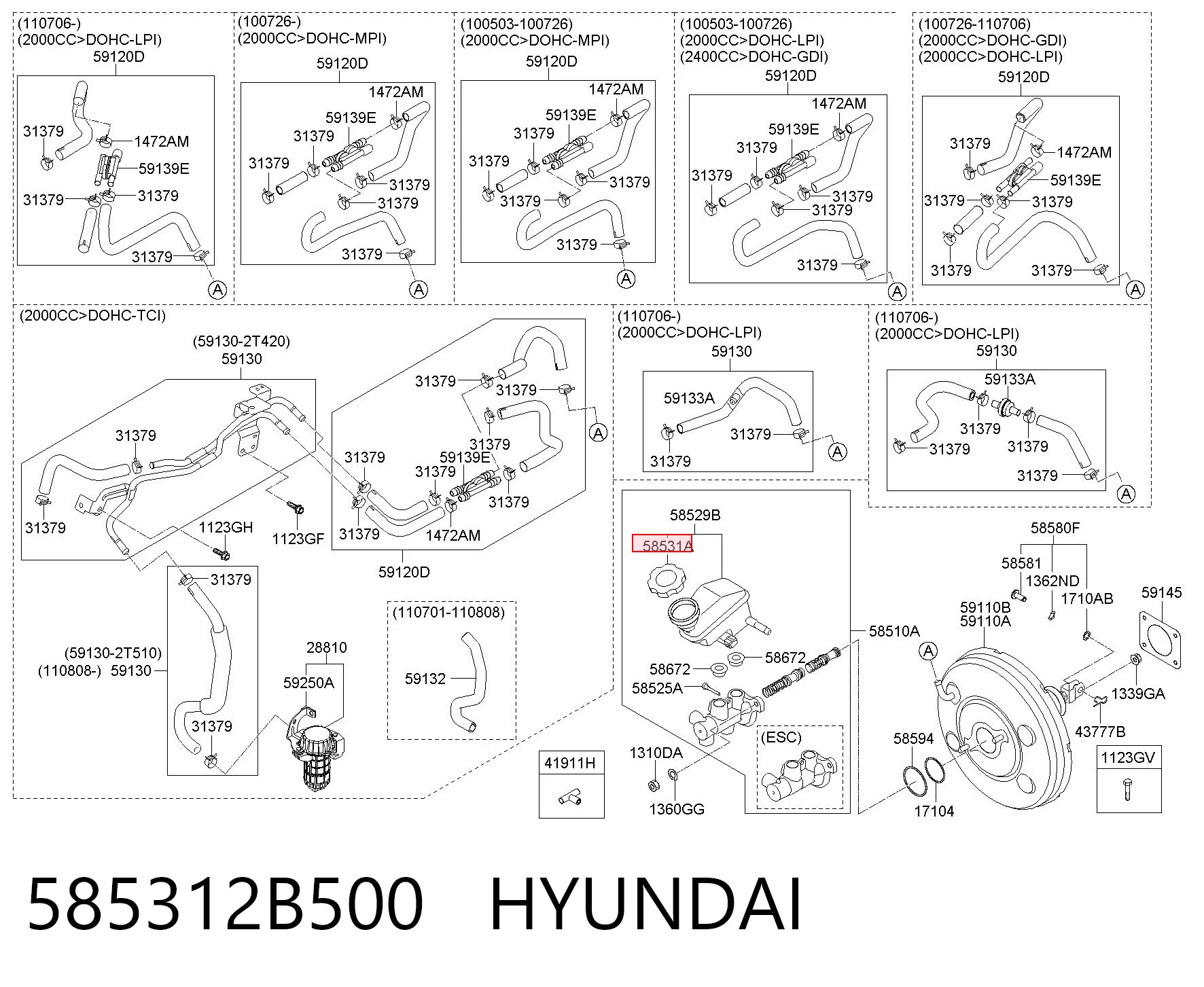 585312B500 Hyundai/Kia Tampa de tanque de cilindro mestre do freio