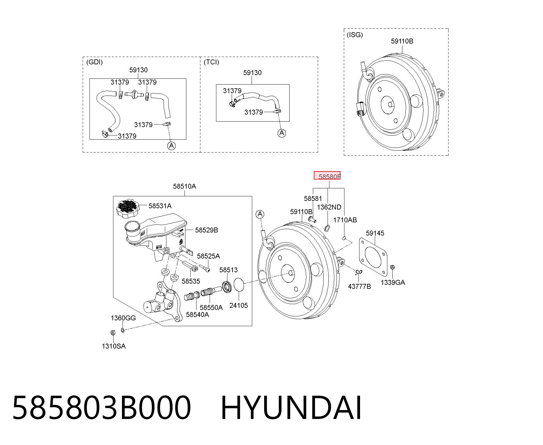 585803B000 Hyundai/Kia Haste de impulsionador de vácuo dos freios