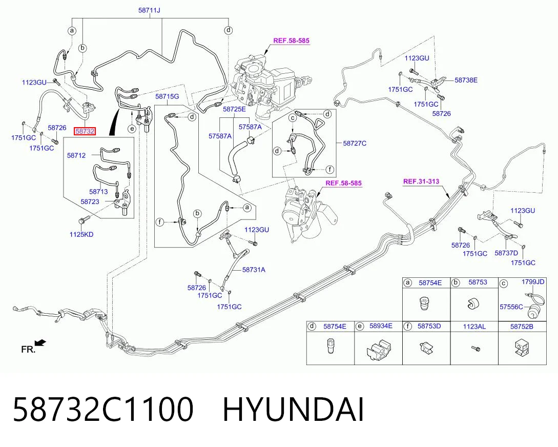 58732C1100 Hyundai/Kia Mangueira do freio dianteira direita