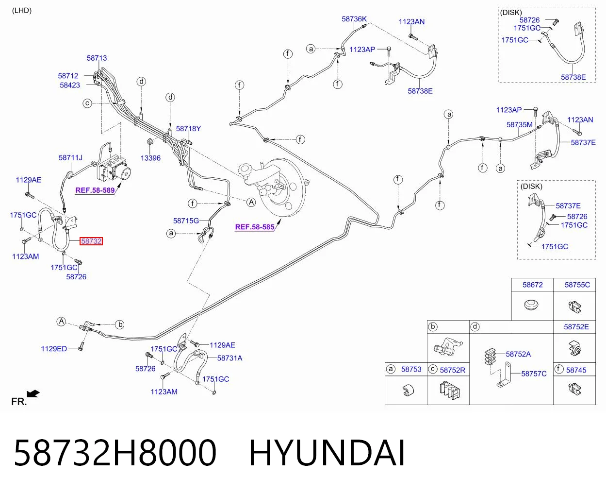 58732H8000 Hyundai/Kia Mangueira do freio dianteira direita