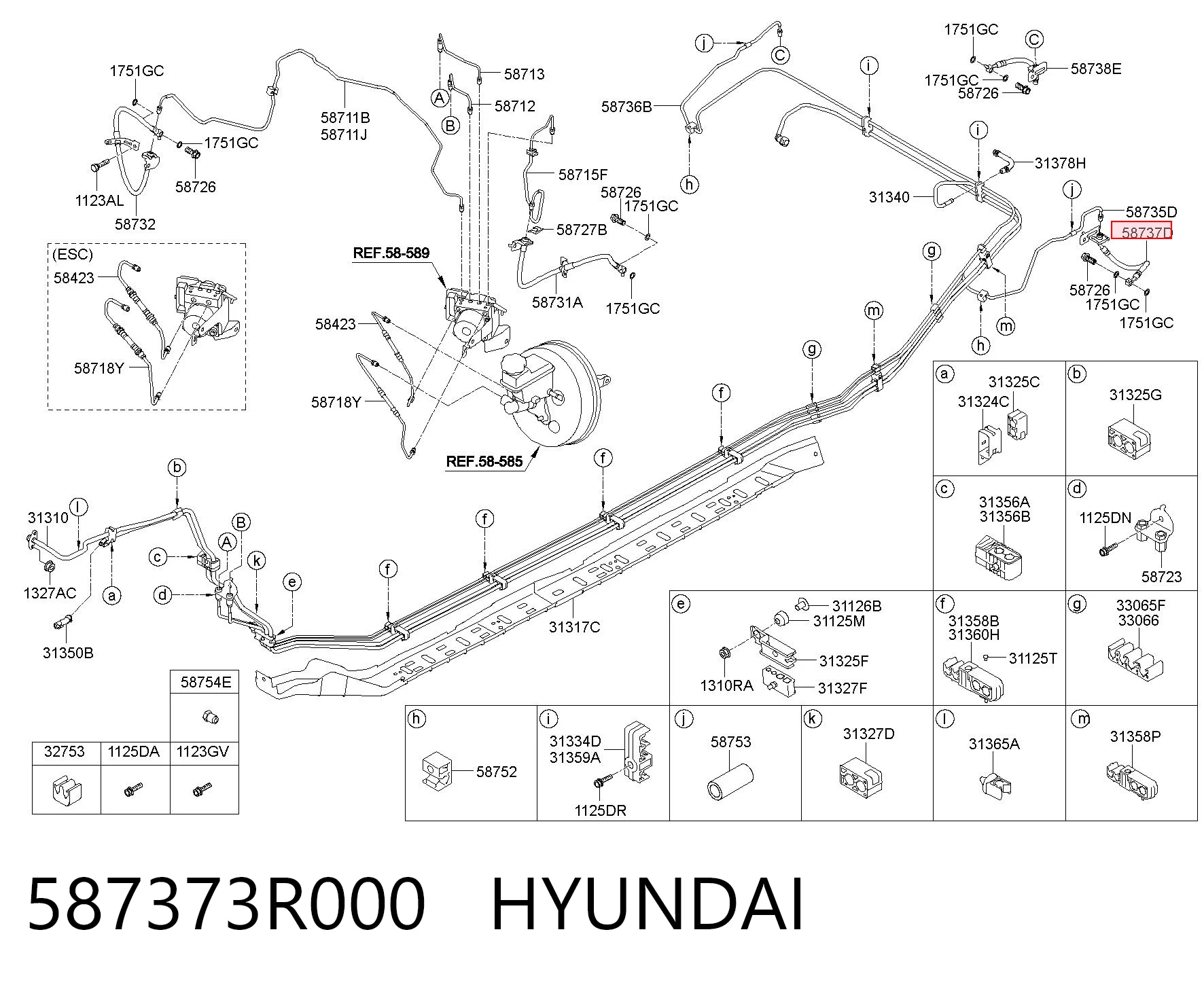 587373R000 Hyundai/Kia Mangueira do freio traseira esquerda