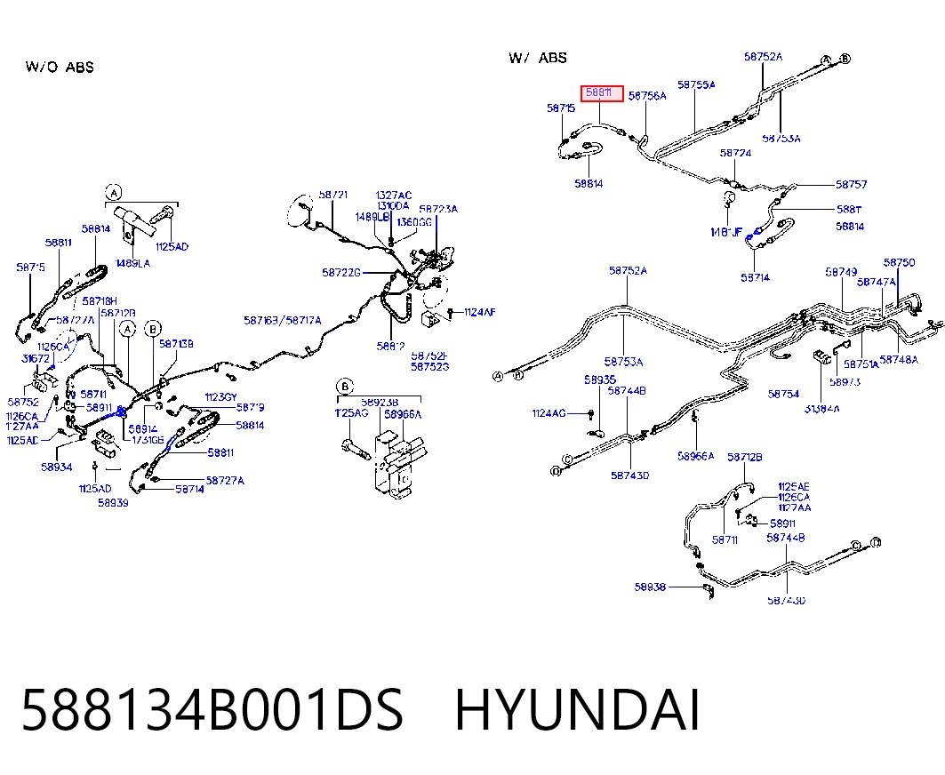  Mangueira do freio dianteira Hyundai H100 сaixa (P) (1993 - 2004) 