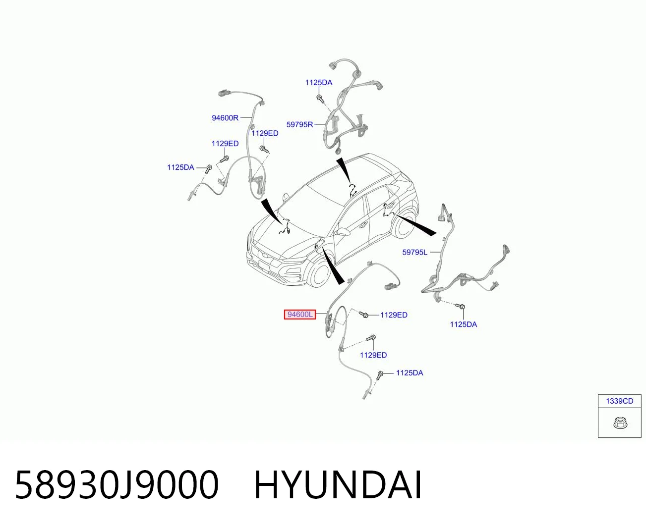 58930J9000 Hyundai/Kia Sensor ABS dianteiro esquerdo