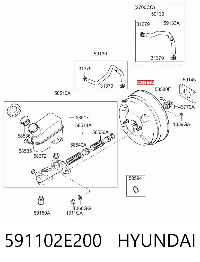 591102E200 Hyundai/Kia Reforçador dos freios a vácuo