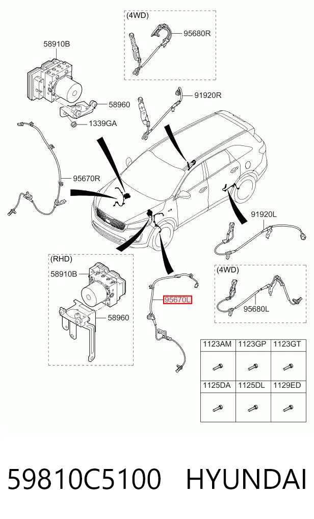 59810C5100 Hyundai/Kia Sensor ABS dianteiro esquerdo