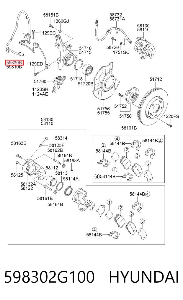 598302G100 Hyundai/Kia Sensor ABS dianteiro direito