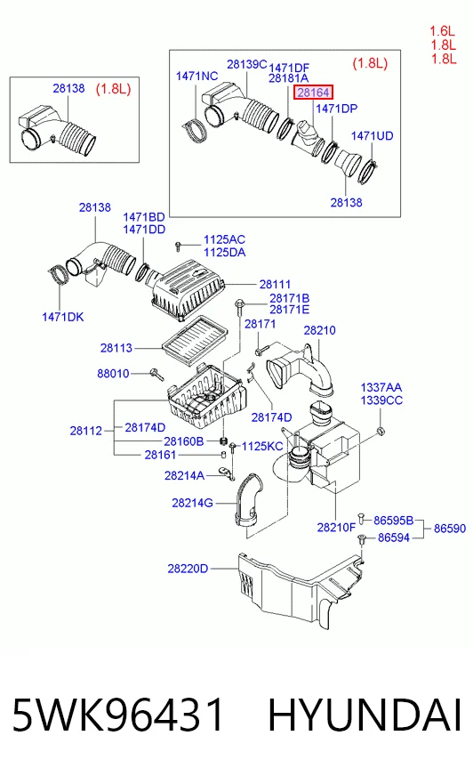 5WK96431 Hyundai/Kia Sensor de fluxo (consumo) de ar, medidor de consumo M.A.F. - (Mass Airflow)