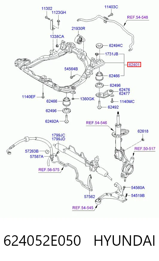 624052E050 Hyundai/Kia Viga de suspensão dianteira (plataforma veicular)