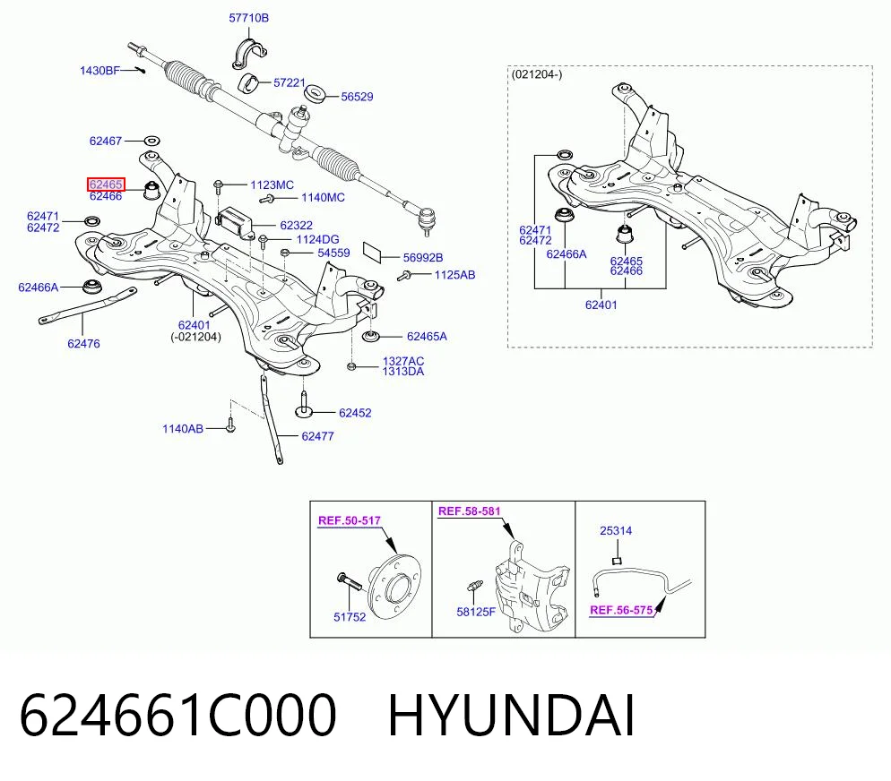 624661C000 Hyundai/Kia Bloco silencioso (coxim) de viga dianteira (de plataforma veicular)