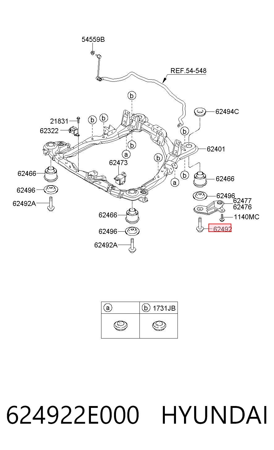 624922E000 Hyundai/Kia Parafuso de fixação de braço oscilante dianteiro, inferior