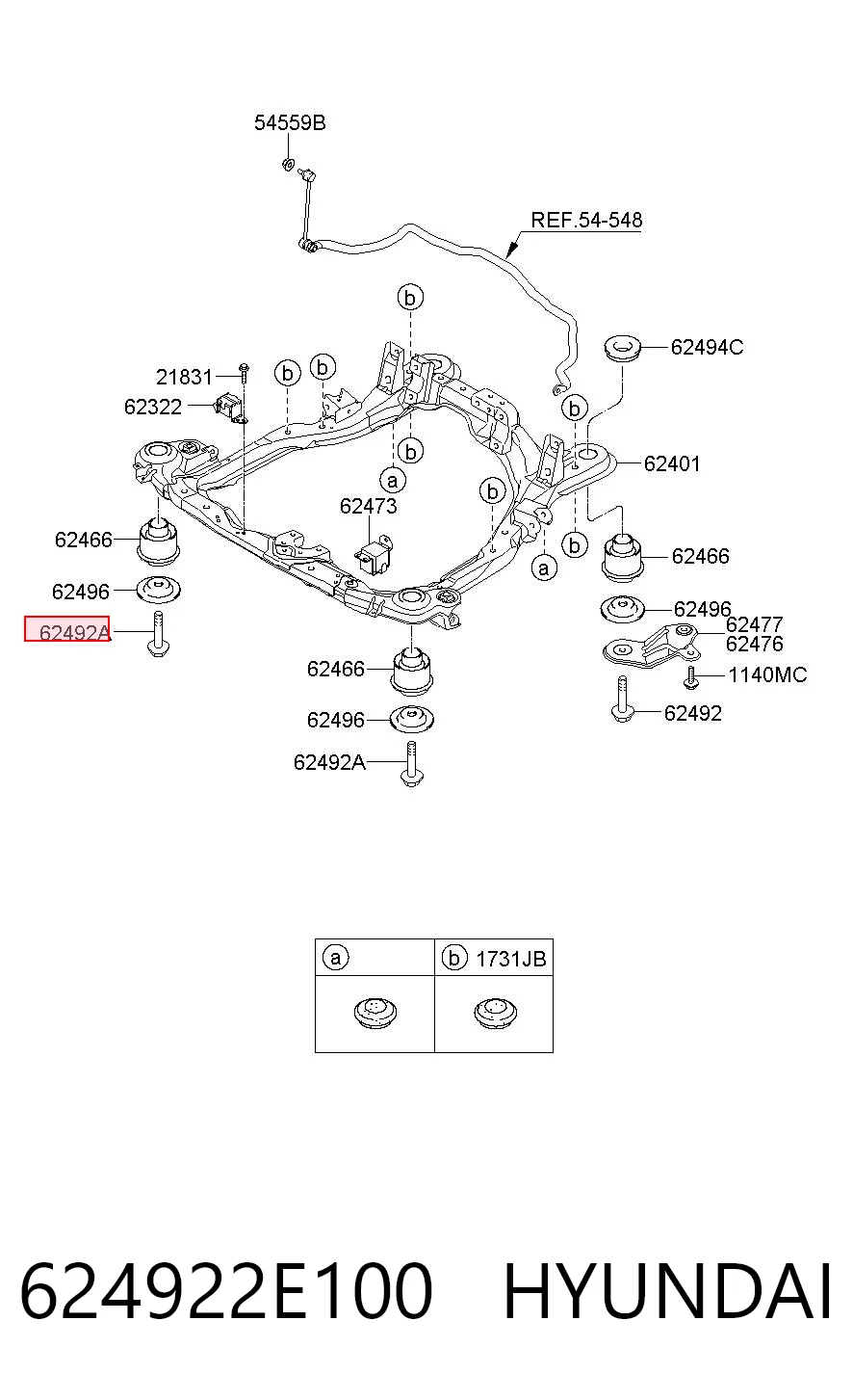 624922E100 Hyundai/Kia Parafuso de fixação de braço oscilante dianteiro, inferior