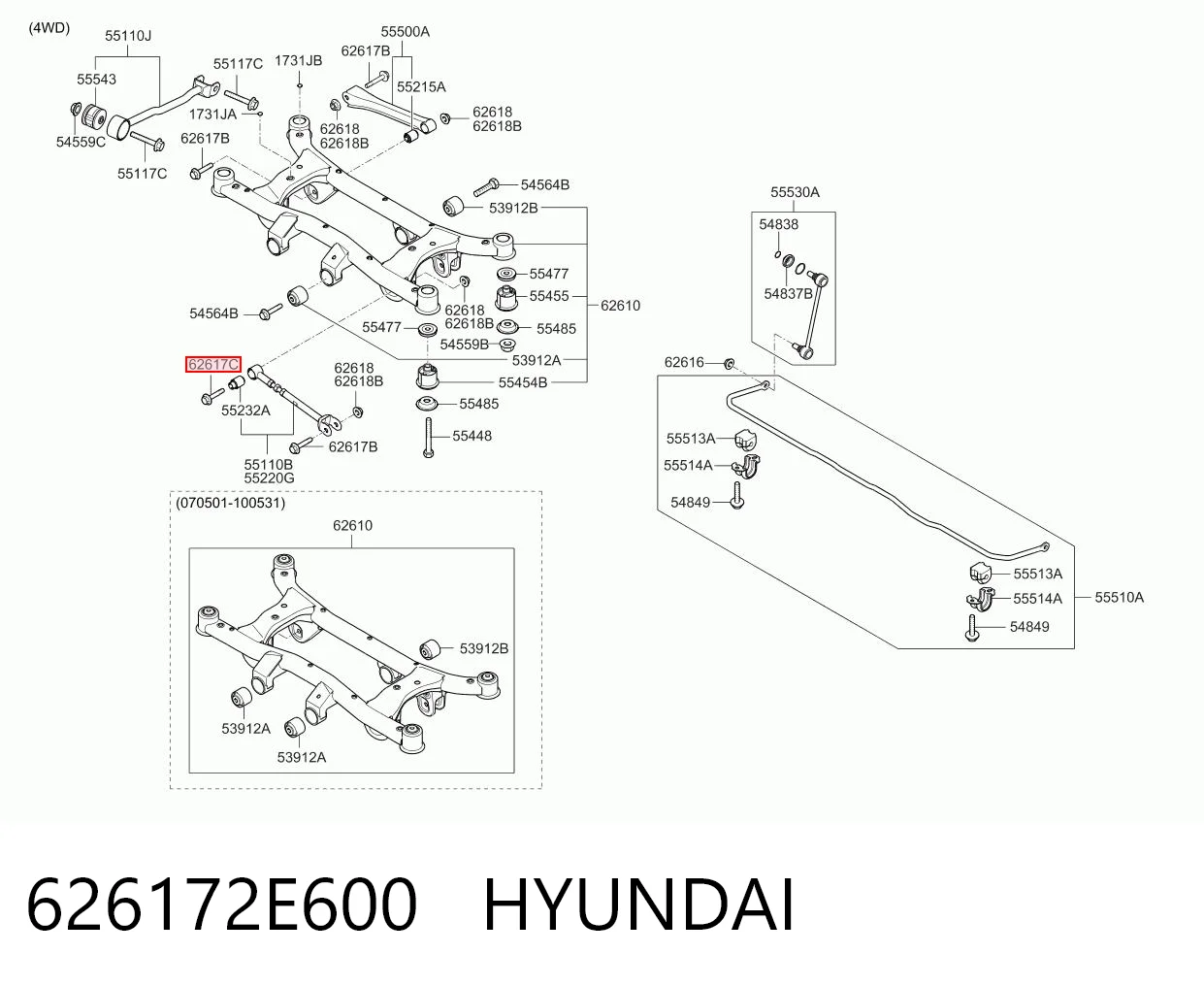 626172E600 Hyundai/Kia Parafuso de fixação do braço oscilante inferior traseiro, interno
