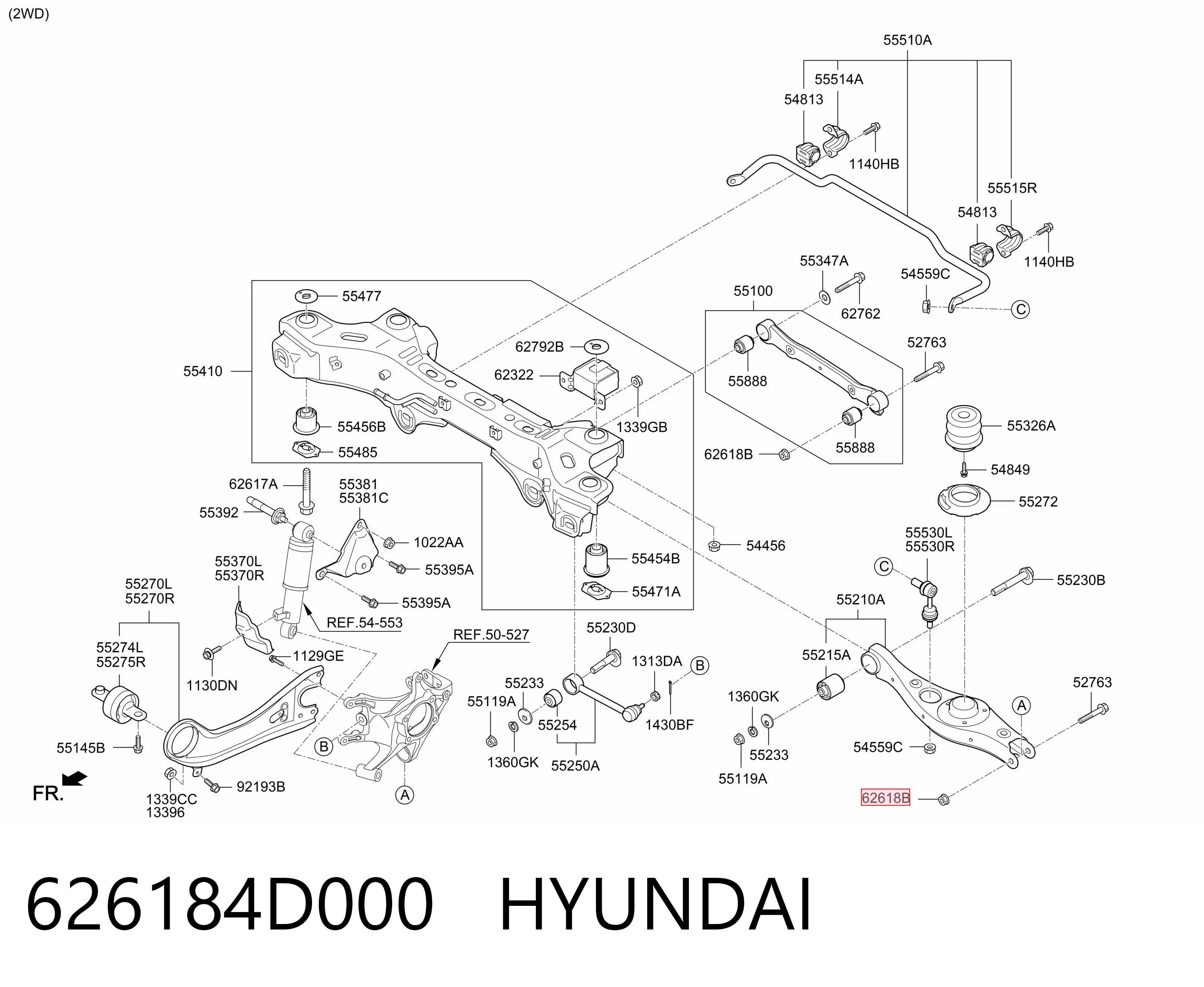 626184D000 Hyundai/Kia Porca de parafuso de fixação de braço oscilante dianteiro inferior