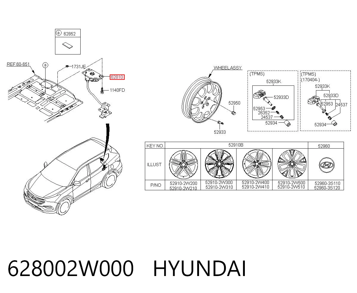 628002W000 Hyundai/Kia Consola da roda de recambio