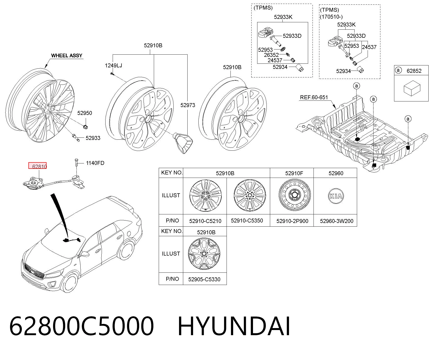 62800C5000 Hyundai/Kia Consola da roda de recambio