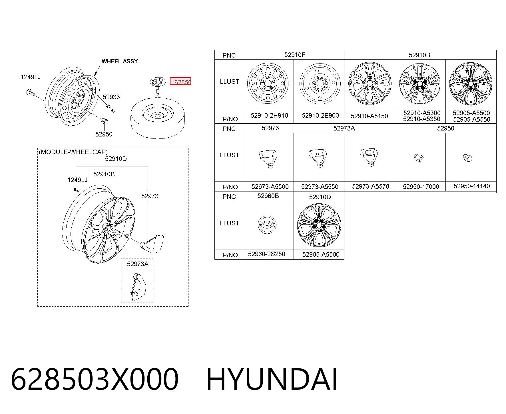 628503X000 Hyundai/Kia Consola da roda de recambio