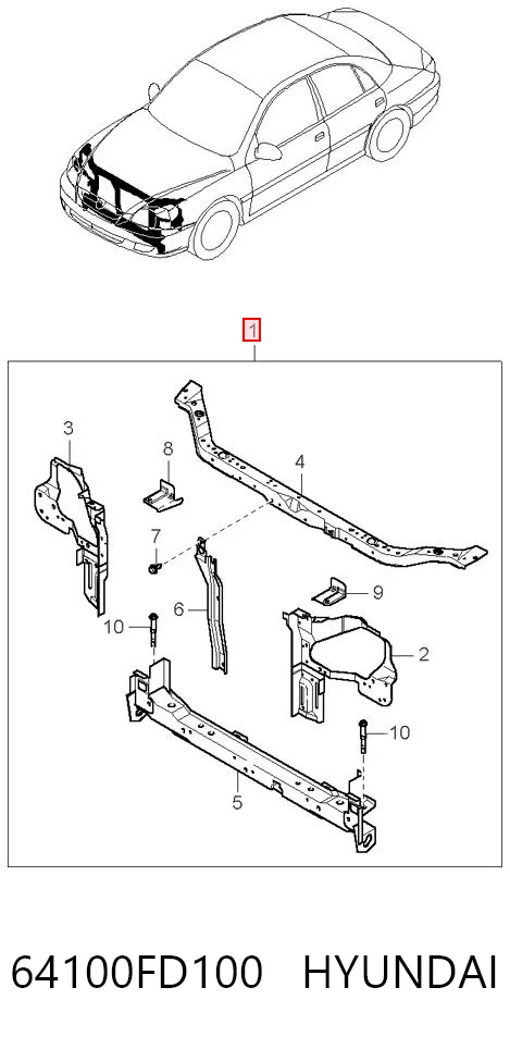 Suporte do radiador montado (painel de montagem de fixação das luzes) KIA Rio I DC ao melhor preço