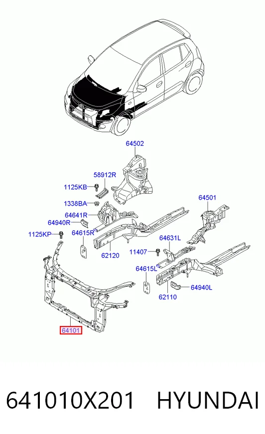  Suporte do radiador montado (painel de montagem de fixação das luzes) Hyundai I10 hatchback (PA) (2007 - 2010) 