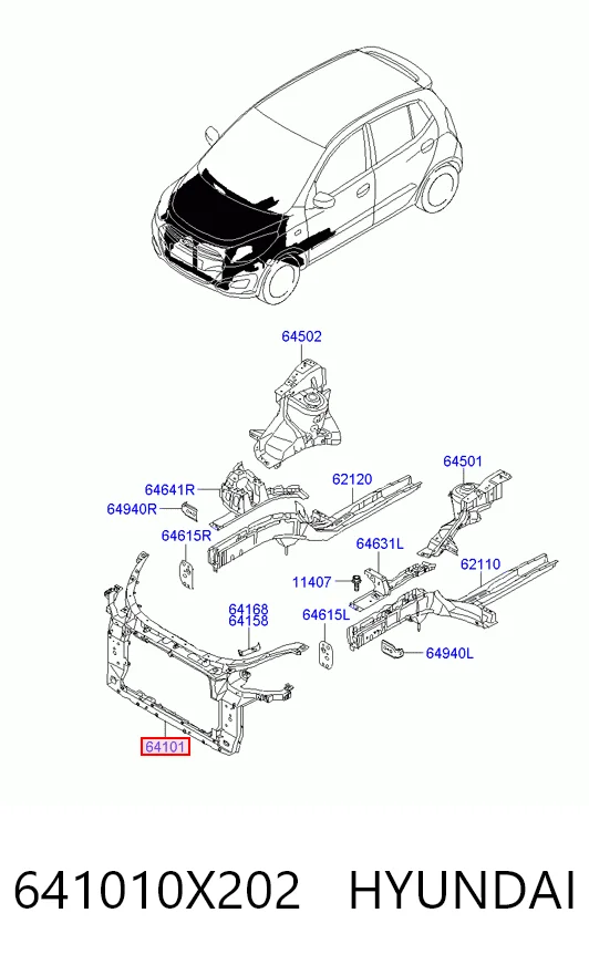 Suporte do radiador montado (painel de montagem de fixação das luzes) para Hyundai I10 PA