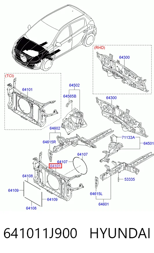 Suporte do radiador montado (painel de montagem de fixação das luzes) para Hyundai I20 I PB
