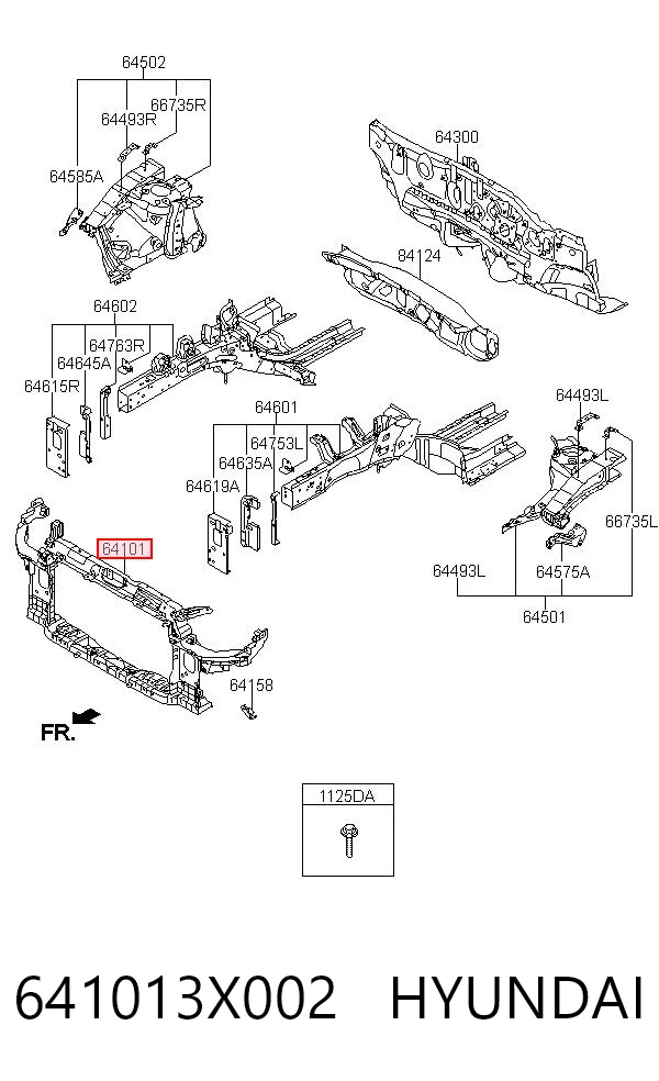 641013X002 Hyundai/Kia Suporte do radiador montado (painel de montagem de fixação das luzes)