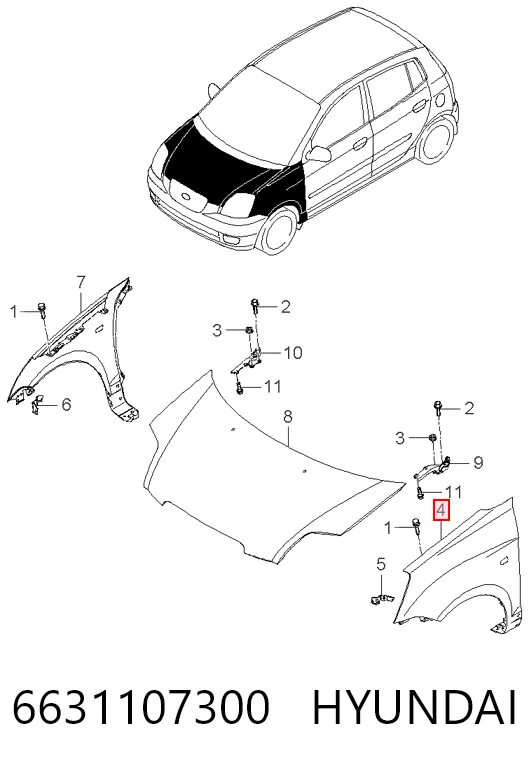  Pára-lama dianteiro esquerdo KIA Picanto I hatchback (BA) (2003 - 2007) I