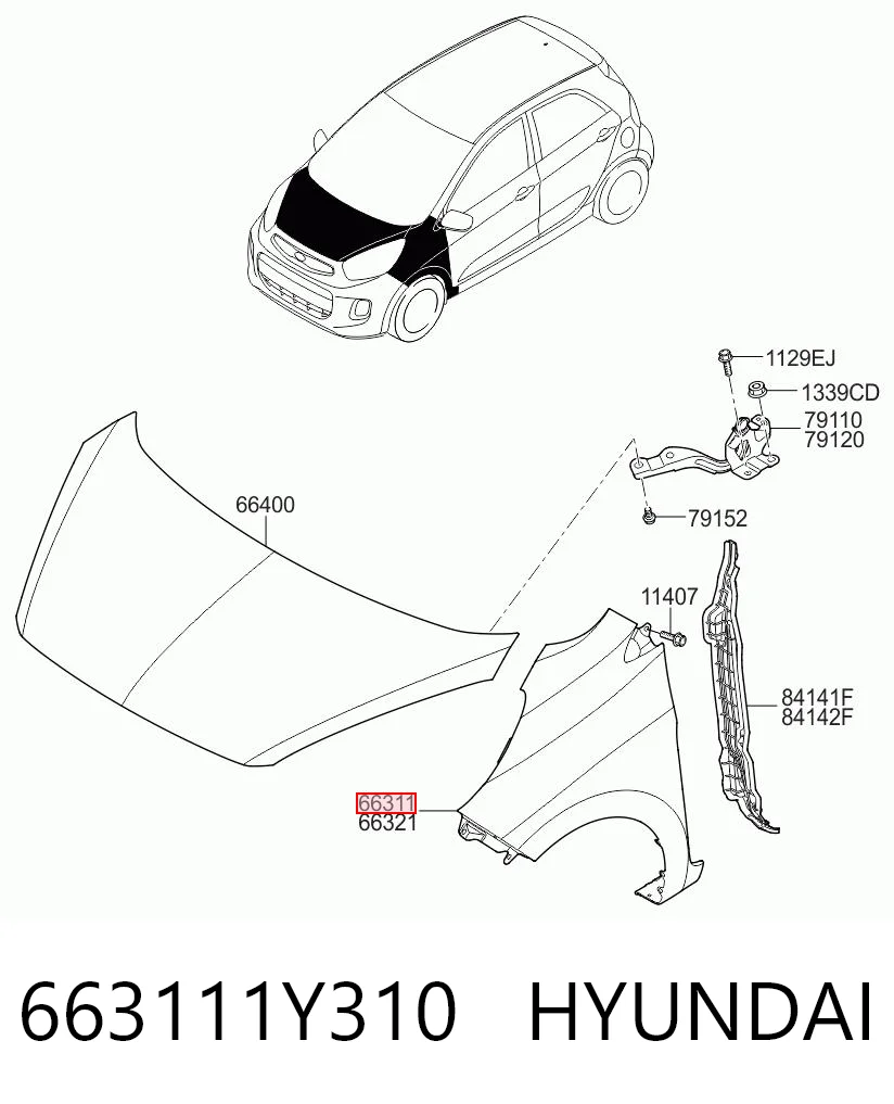  Pára-lama dianteiro esquerdo KIA Picanto II hatchback (TA) (2011 - 2018) II