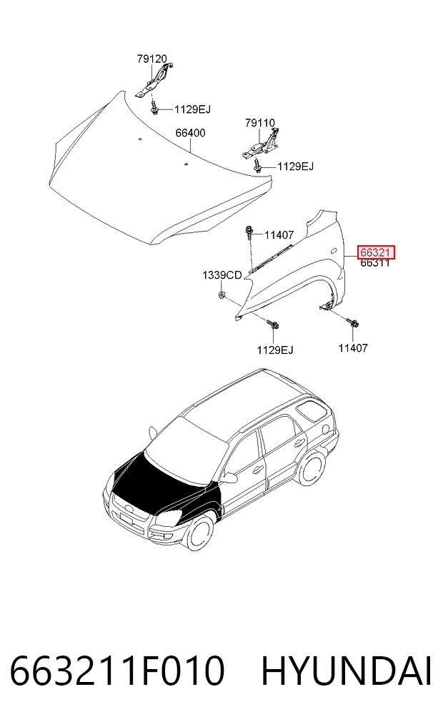 Pára-lama dianteiro direito KIA Sportage II JE