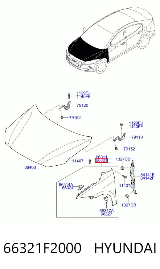 66321F2000 Hyundai/Kia Pára-lama dianteiro direito