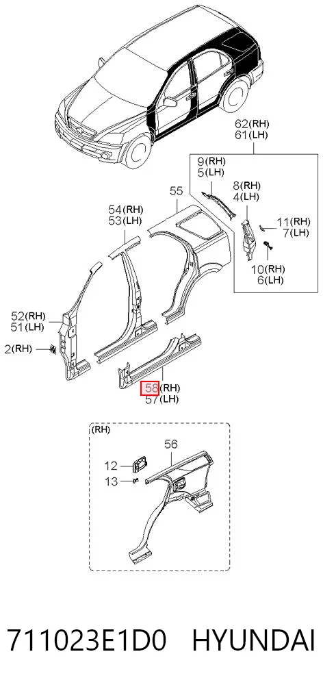 Acesso externo direito para KIA Sorento JC