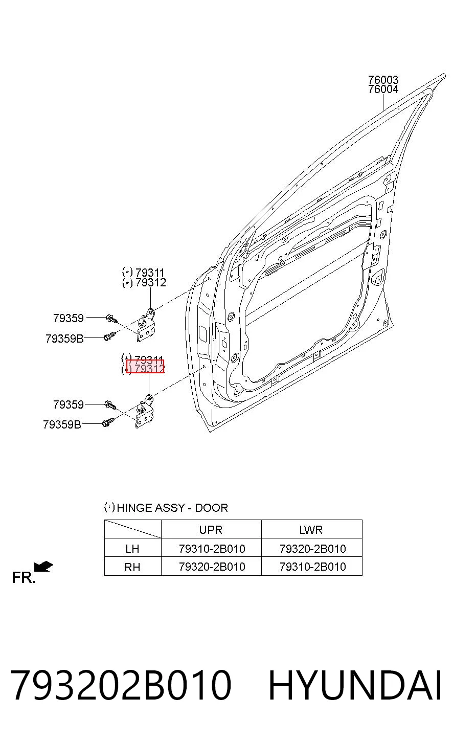 793202B010 Hyundai/Kia Gozno da porta dianteira direita