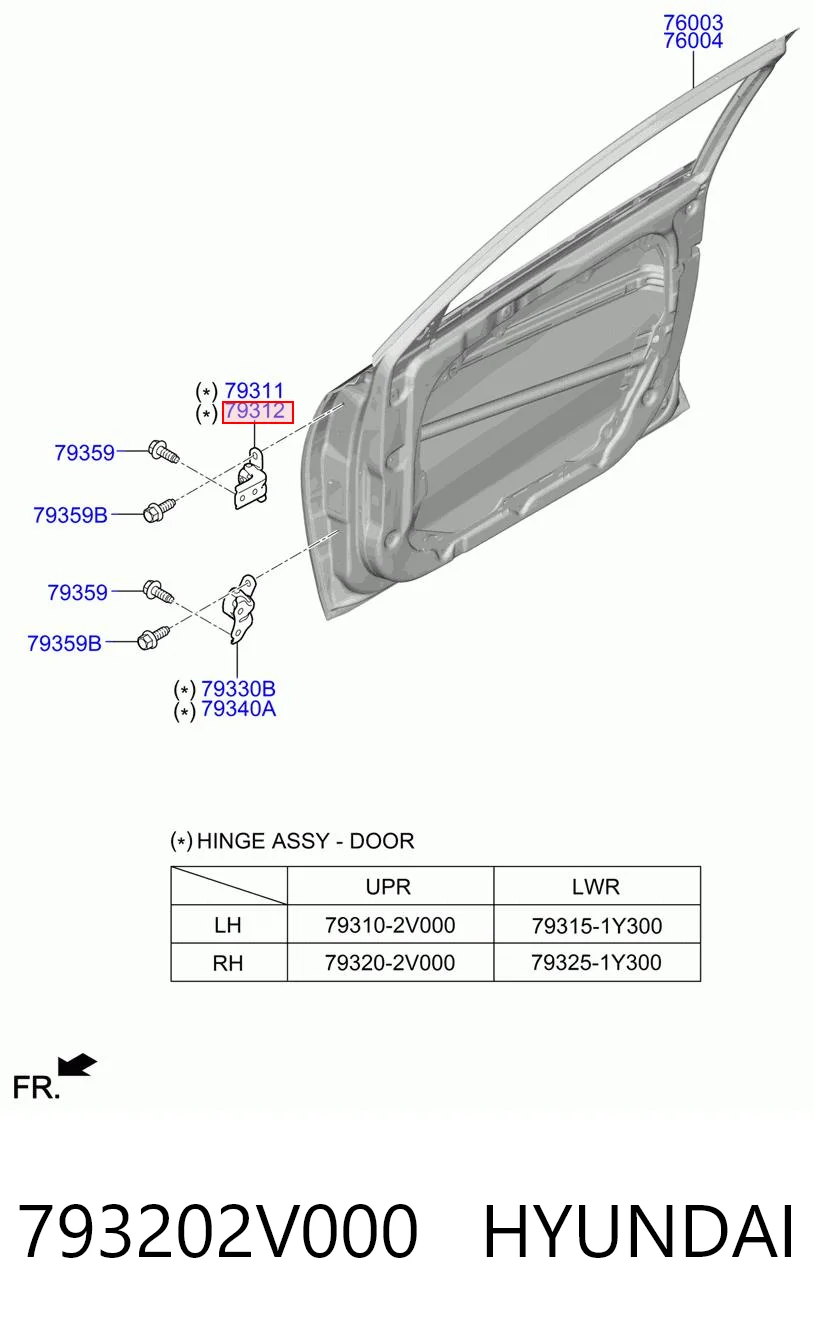 793202V000 Hyundai/Kia Gozno da porta dianteira direita