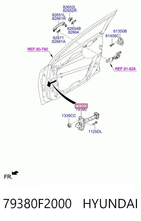 79380F2000 Hyundai/Kia Limitador dianteiro esquerdo de abertura de porta