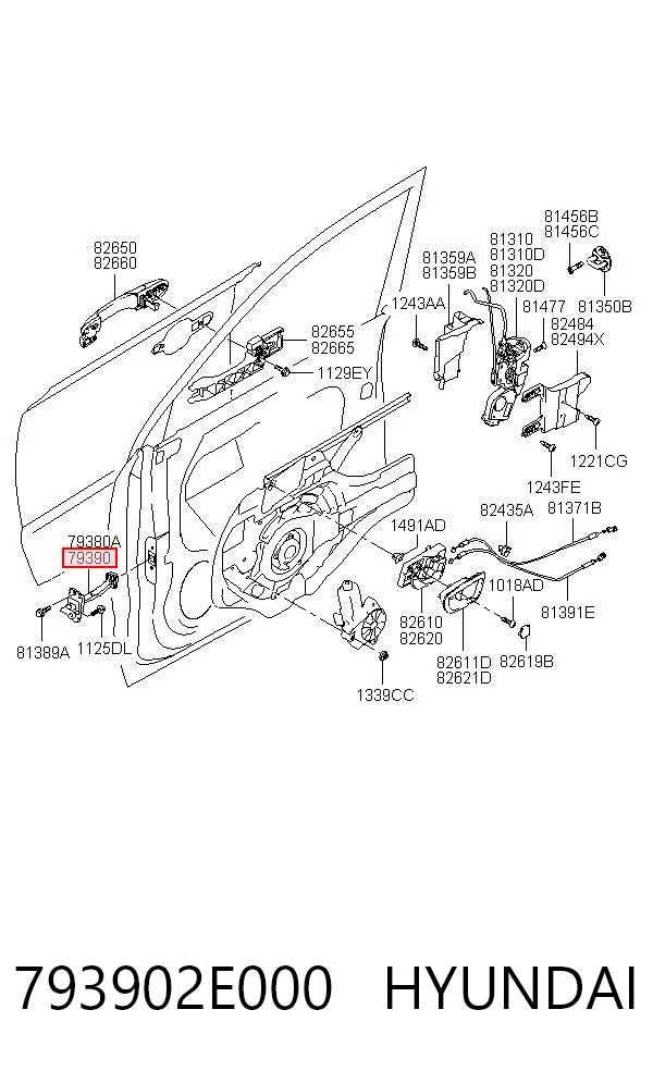 793902E000 Hyundai/Kia Limitador dianteiro direito de abertura de porta
