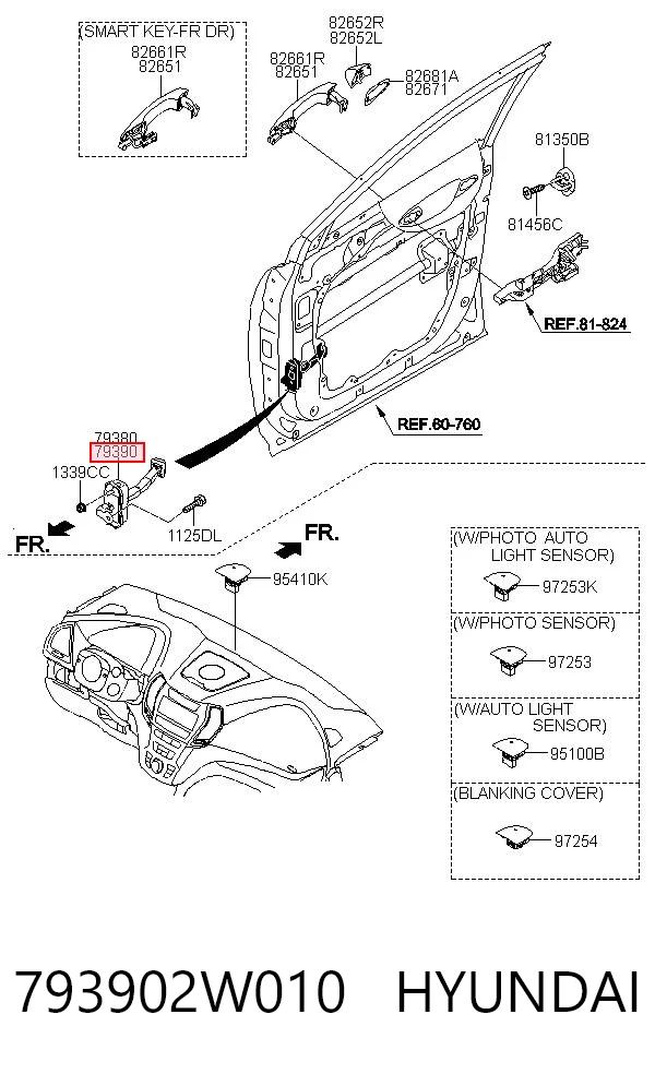 793902W010 Hyundai/Kia Limitador dianteiro direito de abertura de porta