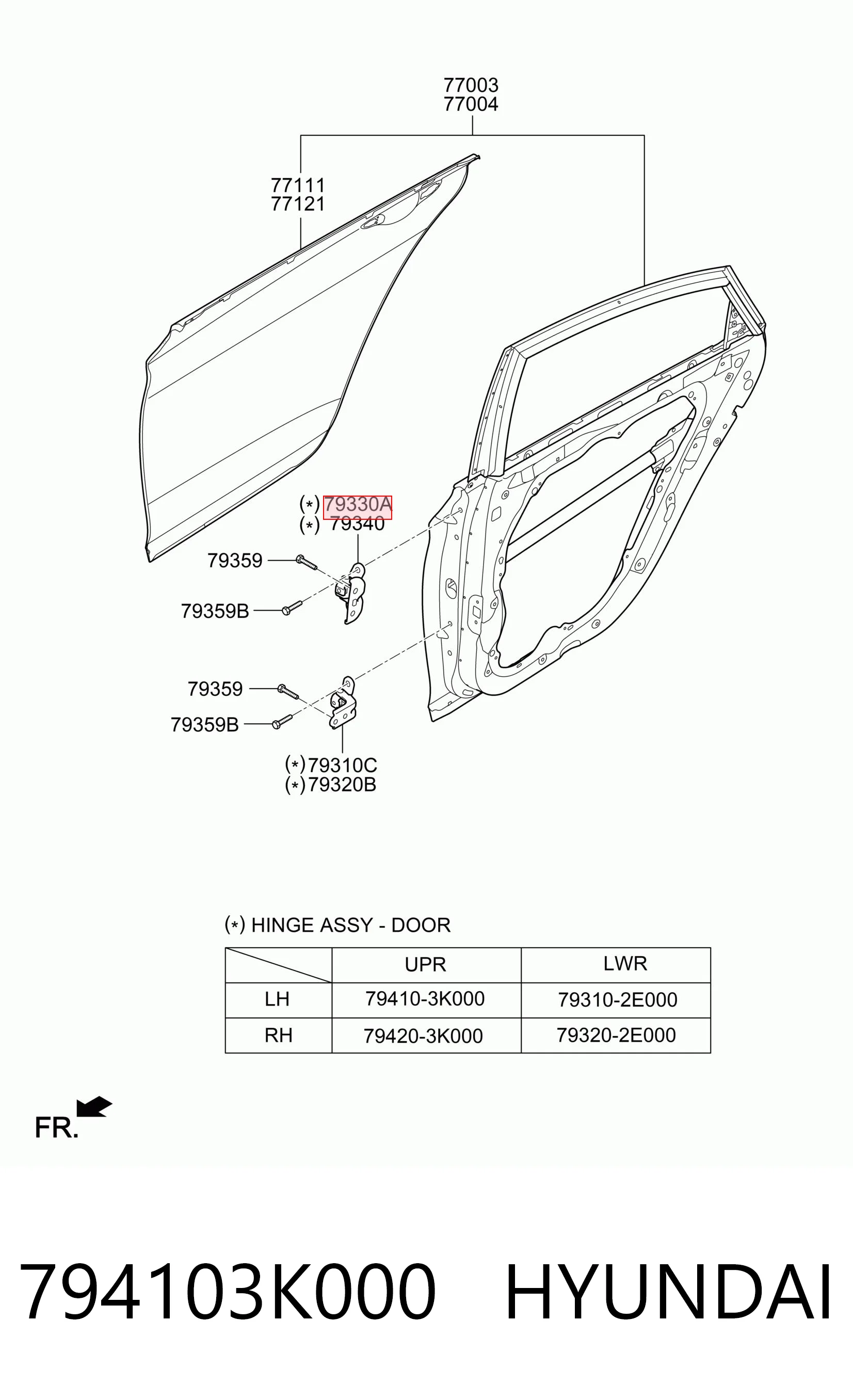 794103K000 Hyundai/Kia Gozno da porta traseira esquerda