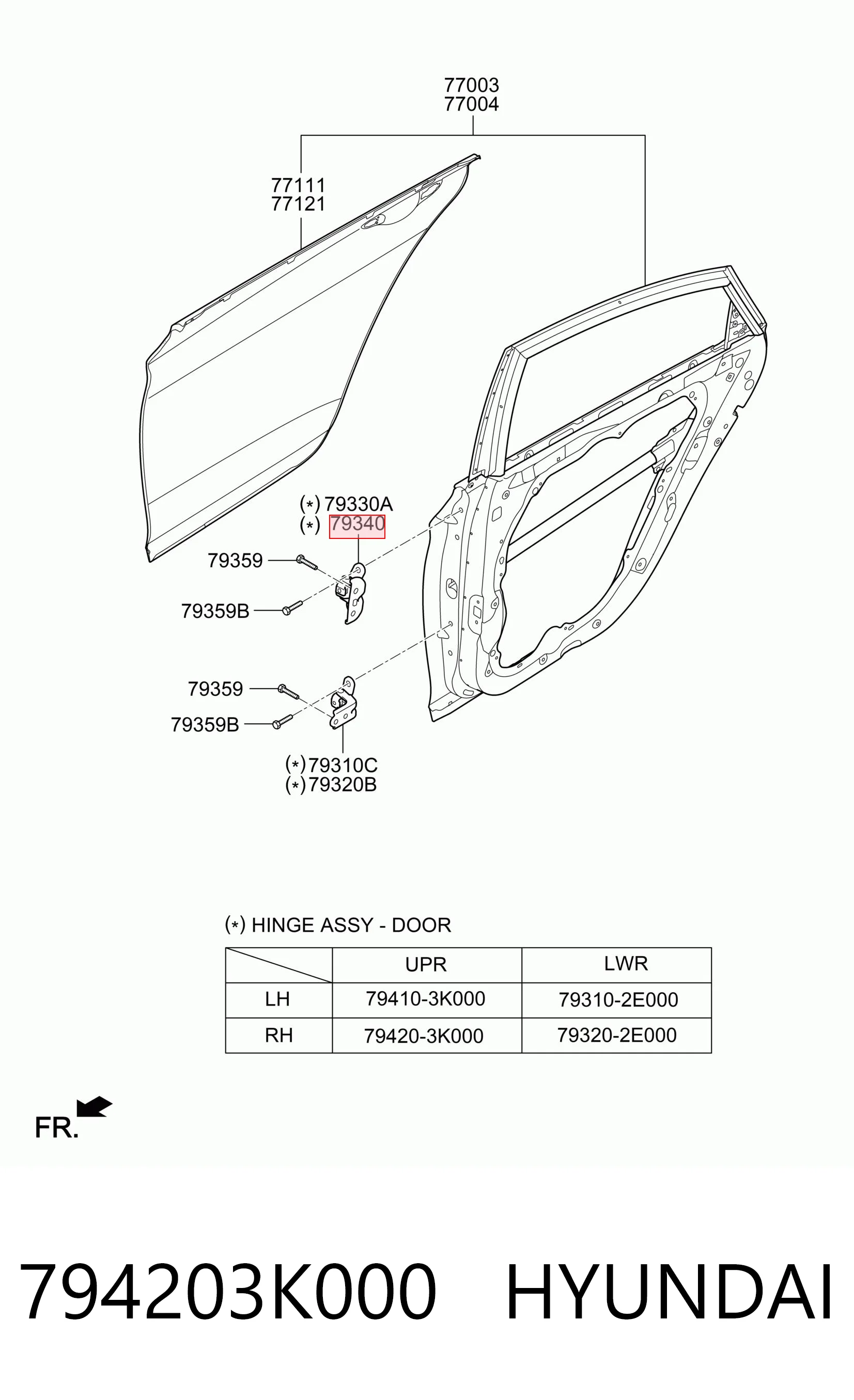 794203K000 Hyundai/Kia Gozno da porta traseira direita