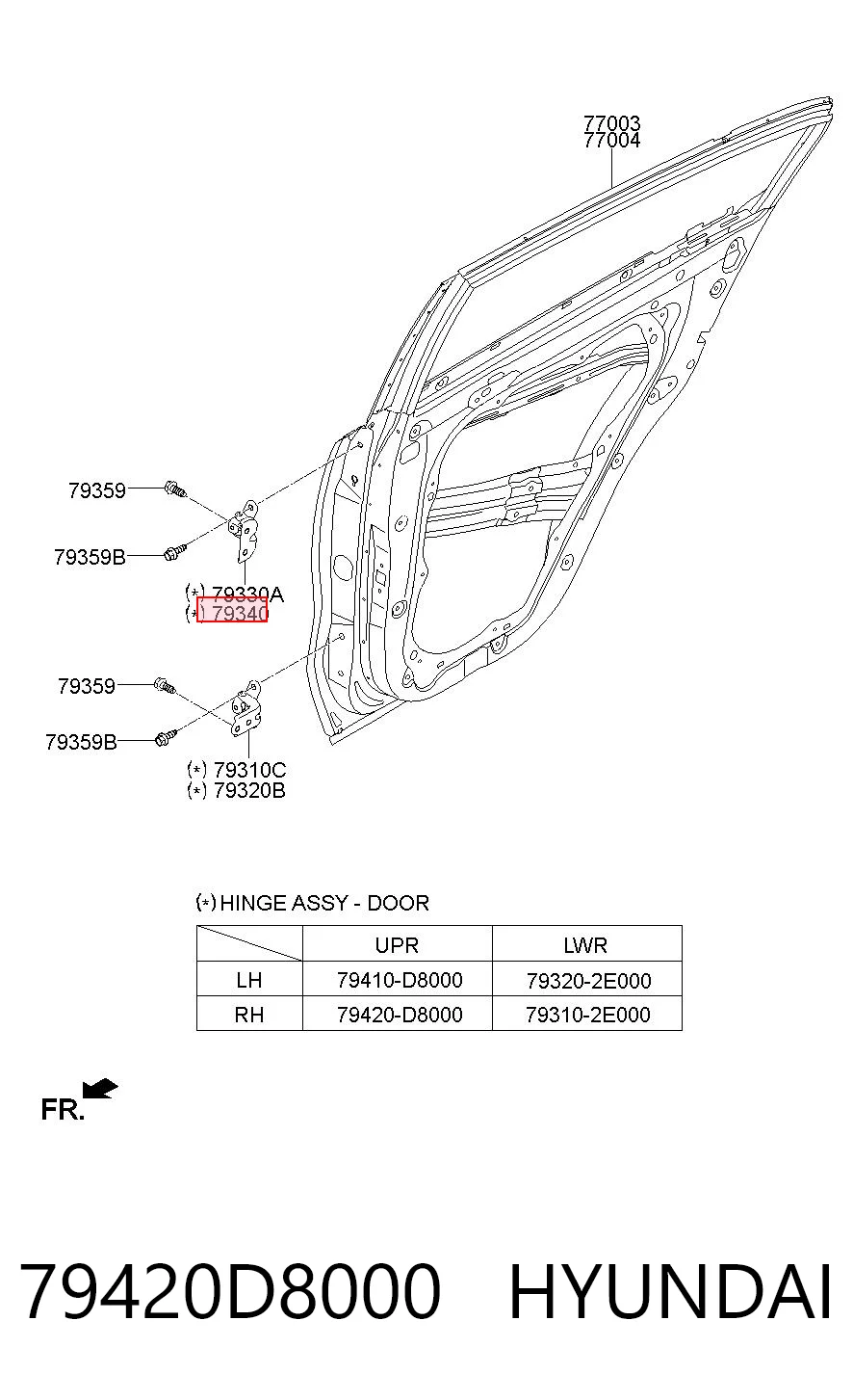 79420D8000 Hyundai/Kia Gozno da porta traseira direita