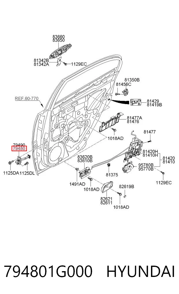 794801G000 Hyundai/Kia Limitador traseiro esquerdo de abertura de porta