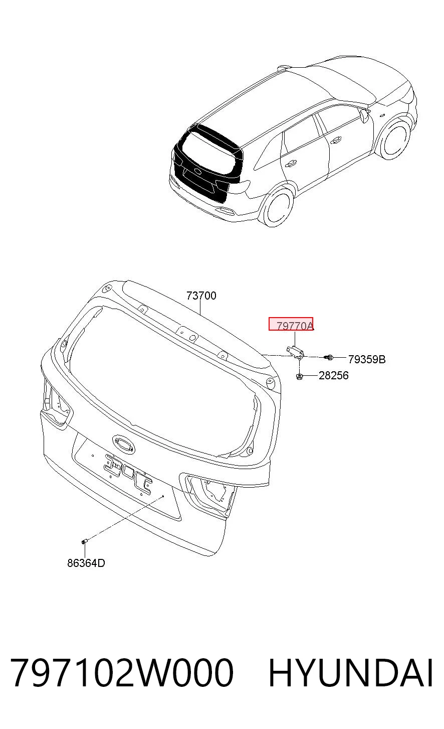 797102W000 Hyundai/Kia Gozno da porta traseira (de 3º/5º bagageiro)