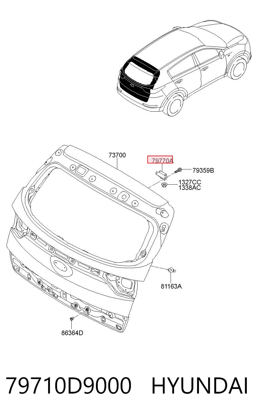 79710D9000 Hyundai/Kia Gozno da porta traseira (de 3º/5º bagageiro)