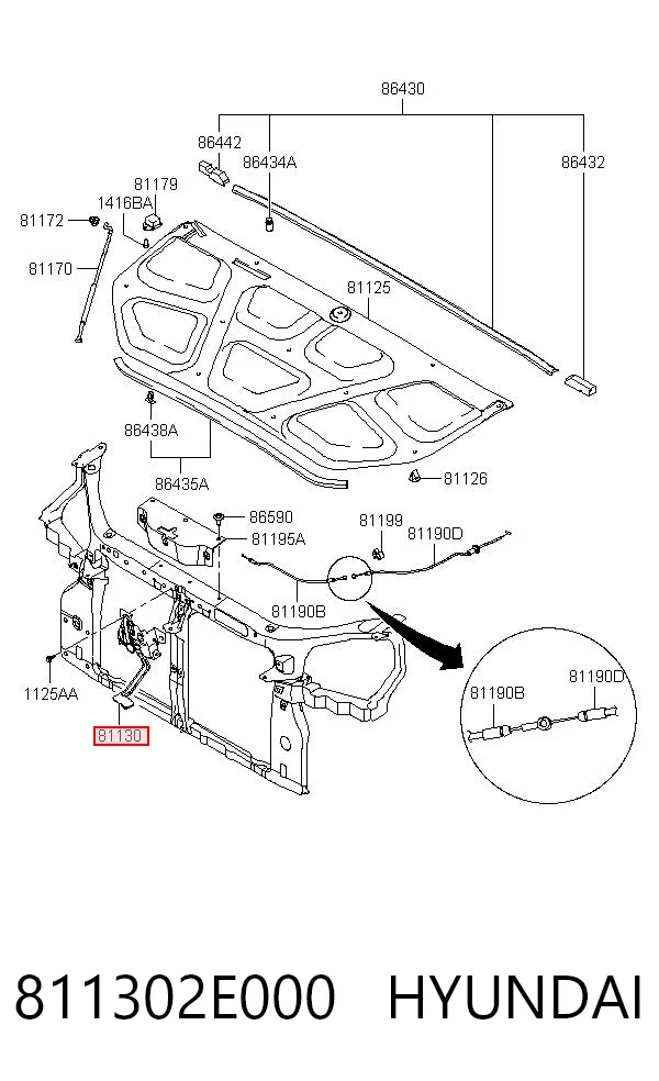 811302E000 Hyundai/Kia Fecho da capota
