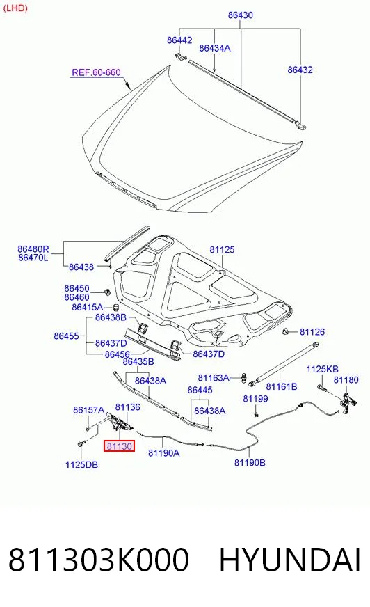 811303K000 Hyundai/Kia Fecho da capota