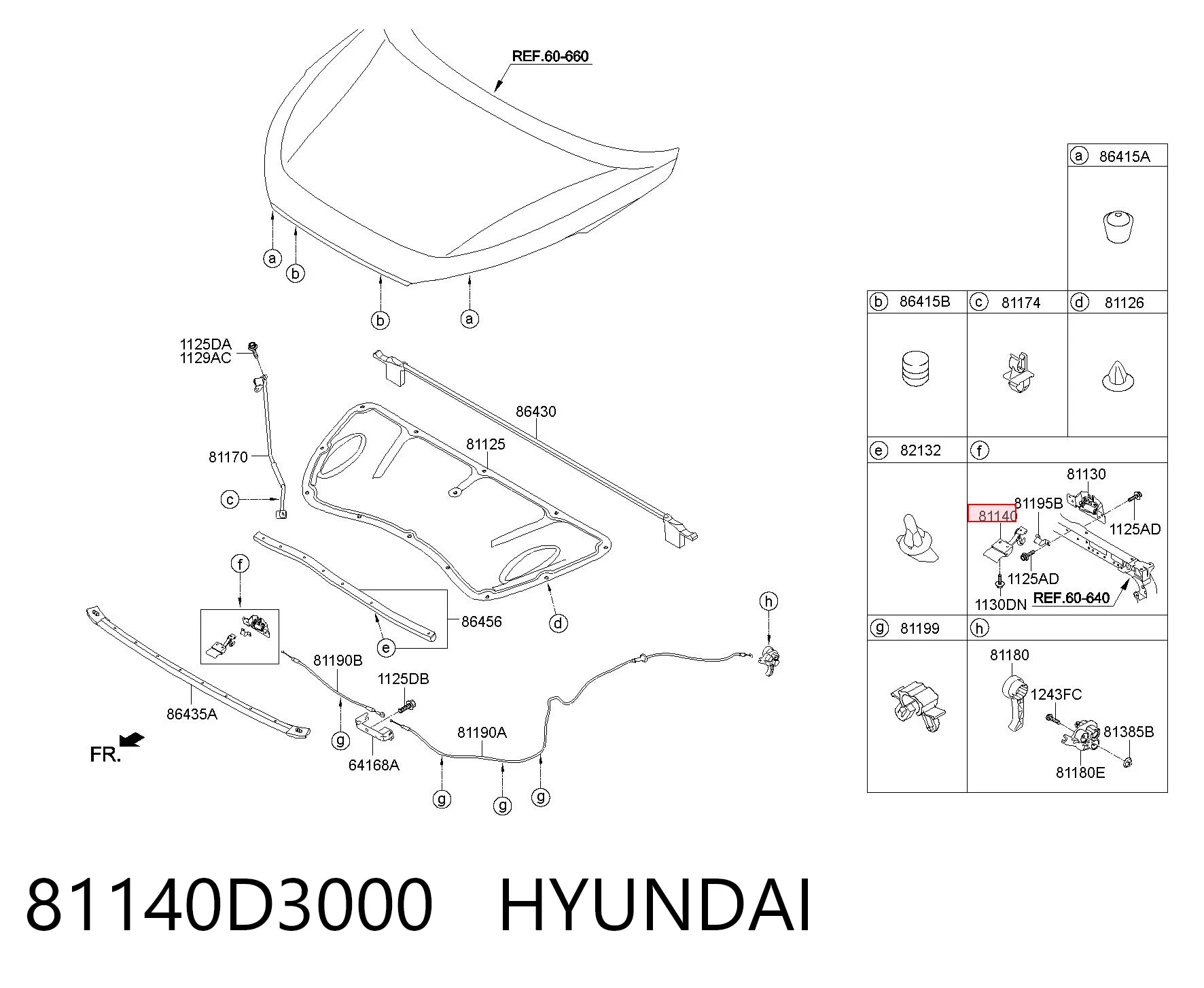 81140D3000 Hyundai/Kia Puxador de abertura da capota