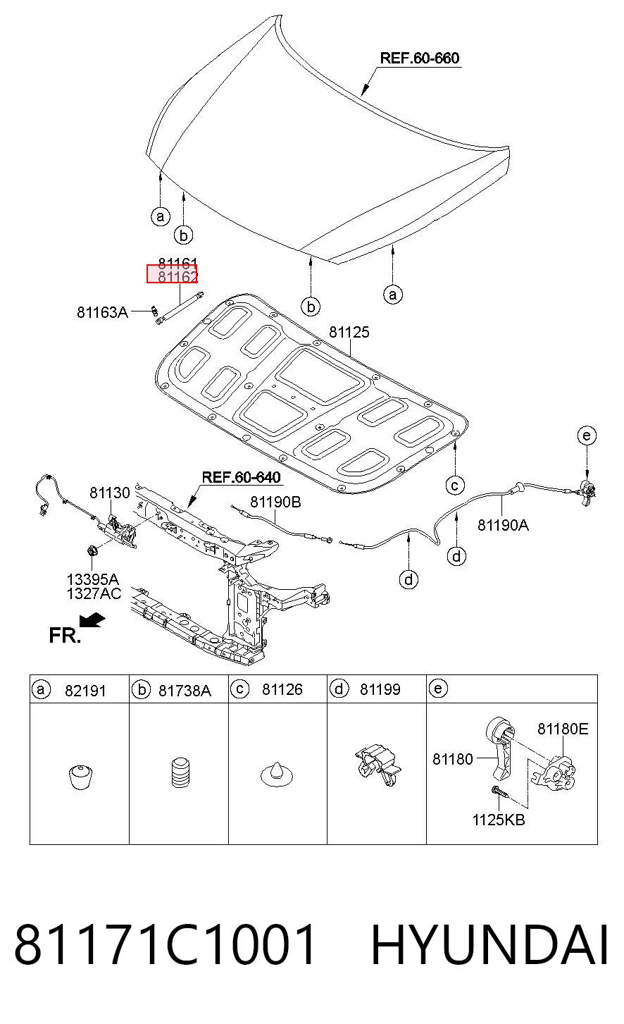 81171C1001 Hyundai/Kia Amortecedor da capota direito