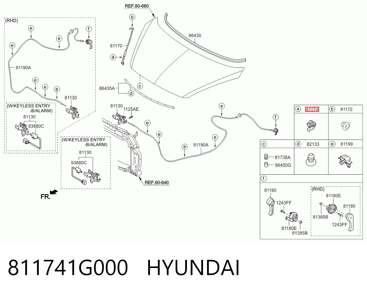 811741G000 Hyundai/Kia Fixador de suporte da capota