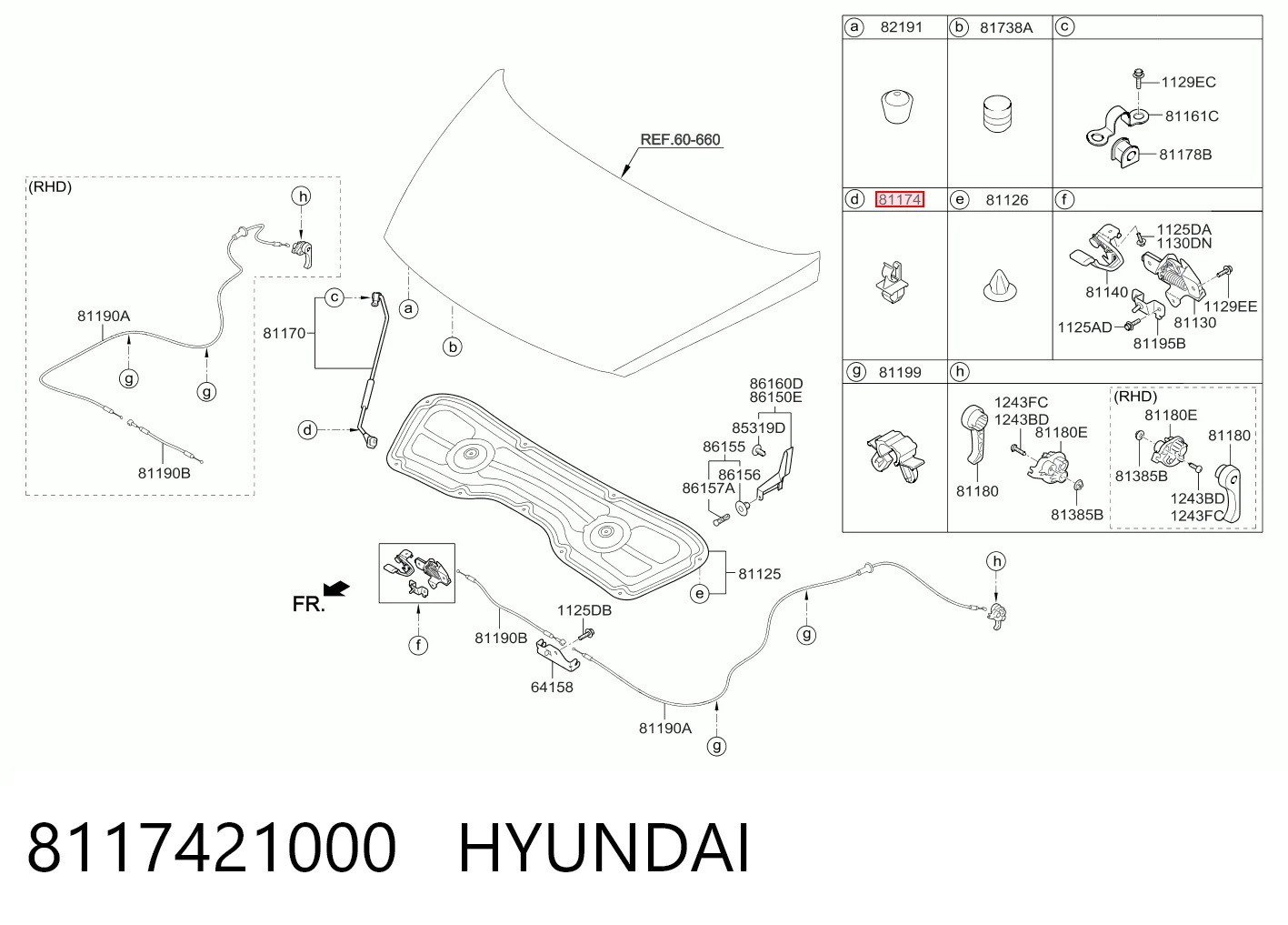 8117421000 Hyundai/Kia Fixador de suporte da capota
