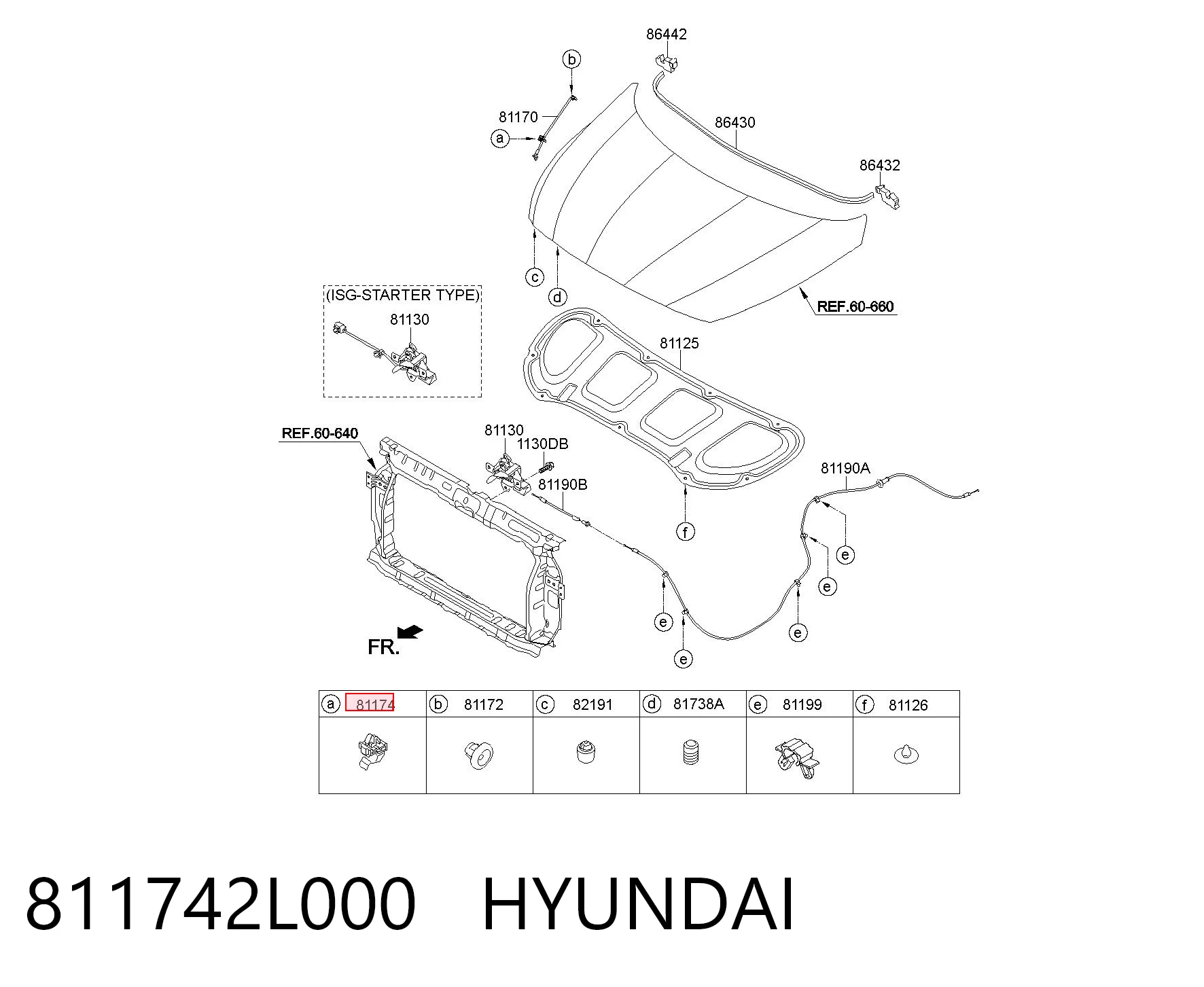 811742L000 Hyundai/Kia Fixador de suporte da capota