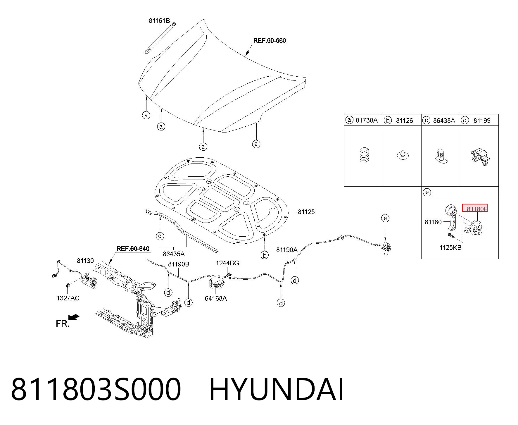 811803S000 Hyundai/Kia Consola de puxador de abertura da capota