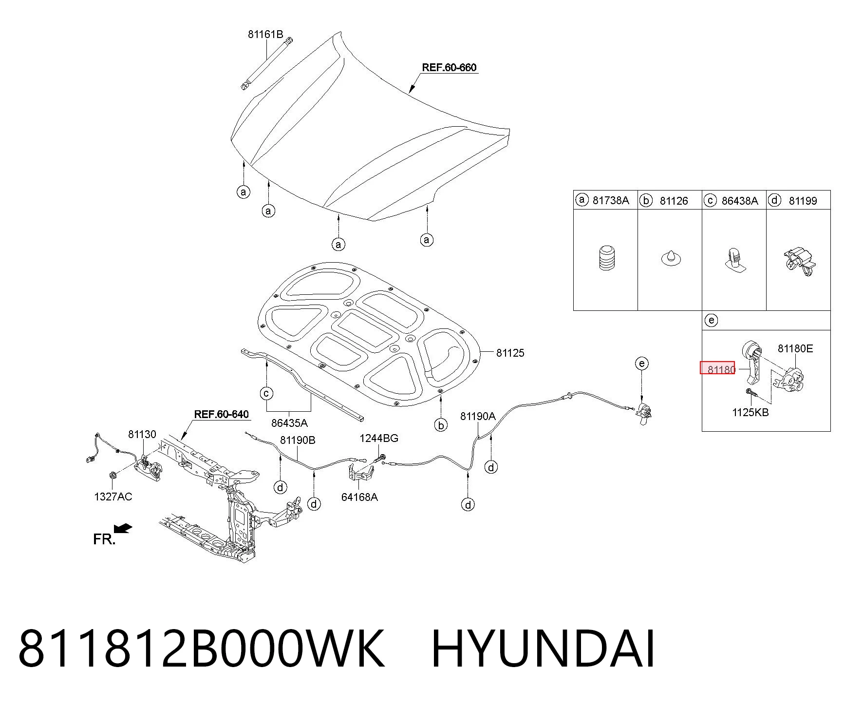 811812B000WK Hyundai/Kia Puxador de abertura da capota